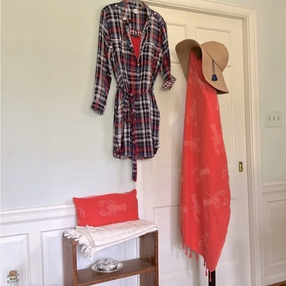 Lobster Louie SET Organic Cotton Blanket Towel 2 Sided + Nap Pillow Cover 🦞 Red - Picture 3 of 14